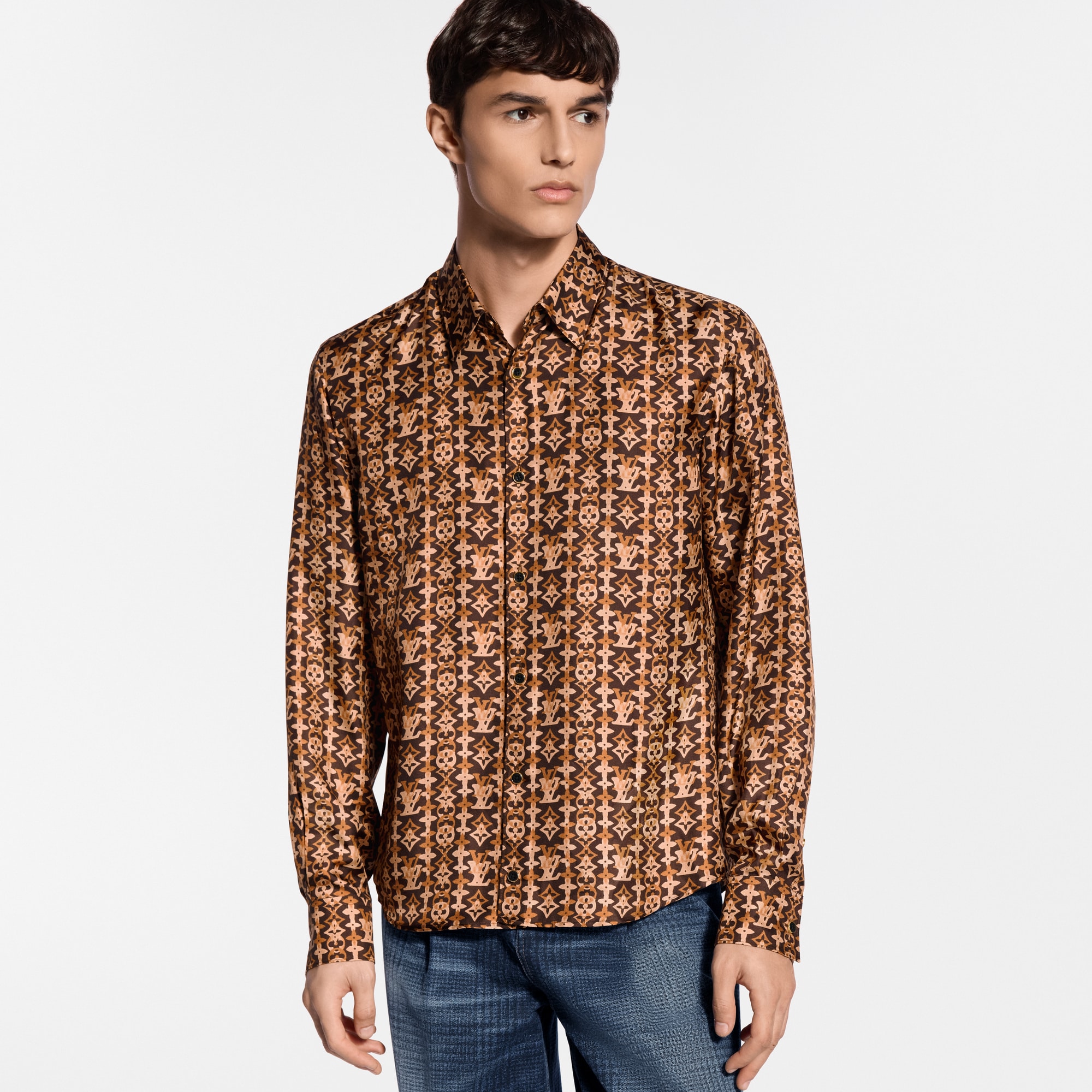 モノグラム プリント ロングスリーブシルクシャツ ｜ルイ・ヴィトン